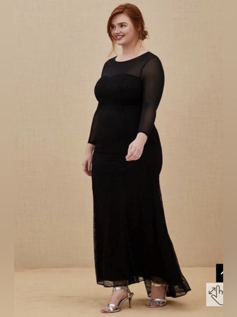 torrid Black Long-Sleeve Mesh Bodice Evening Gown